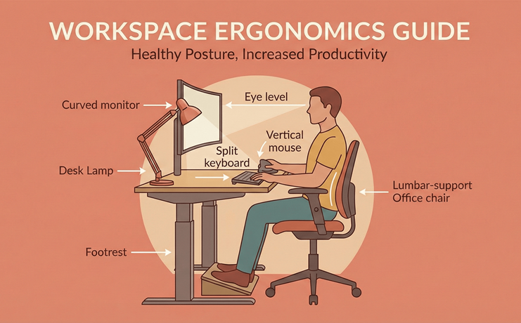 Illustration of workspace ergonomics or office glasses