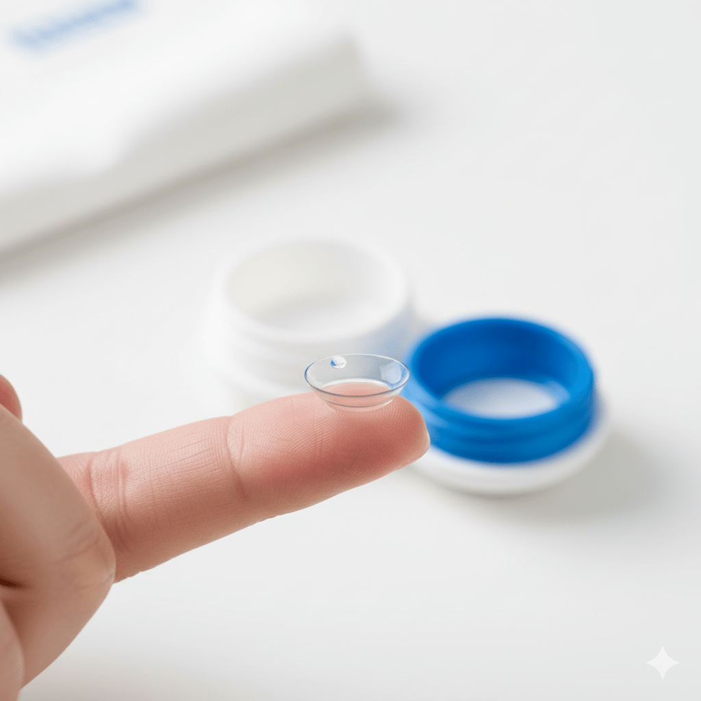 A clean and modern contact lens case, representing good hygiene.