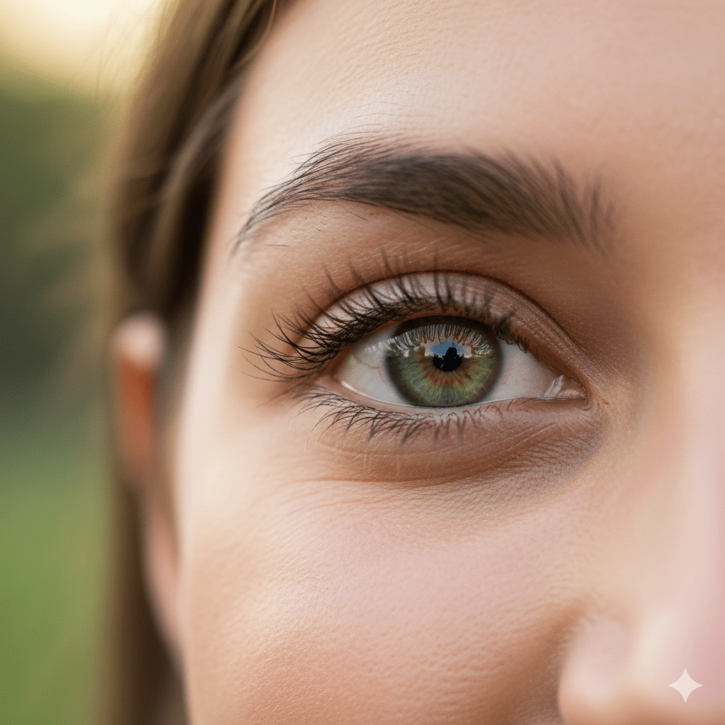 Close-up of a bright and healthy eye, showing the result of a good contact lens fit.